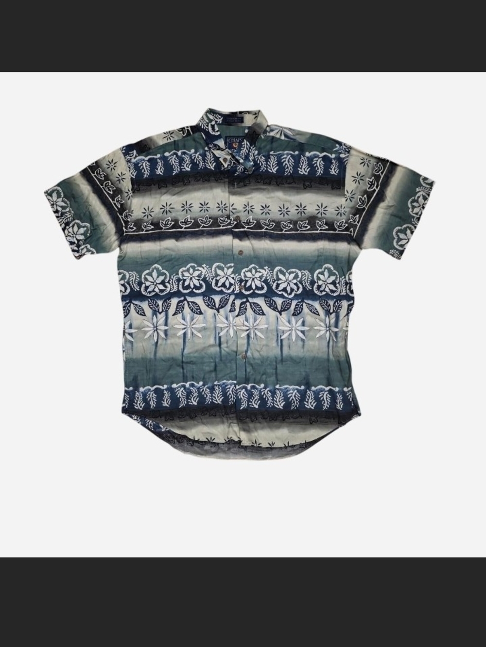 Chaps Vintage Mens MEDIUM Blue GRADIENT Floral Hawaiian Button-Up Shirt